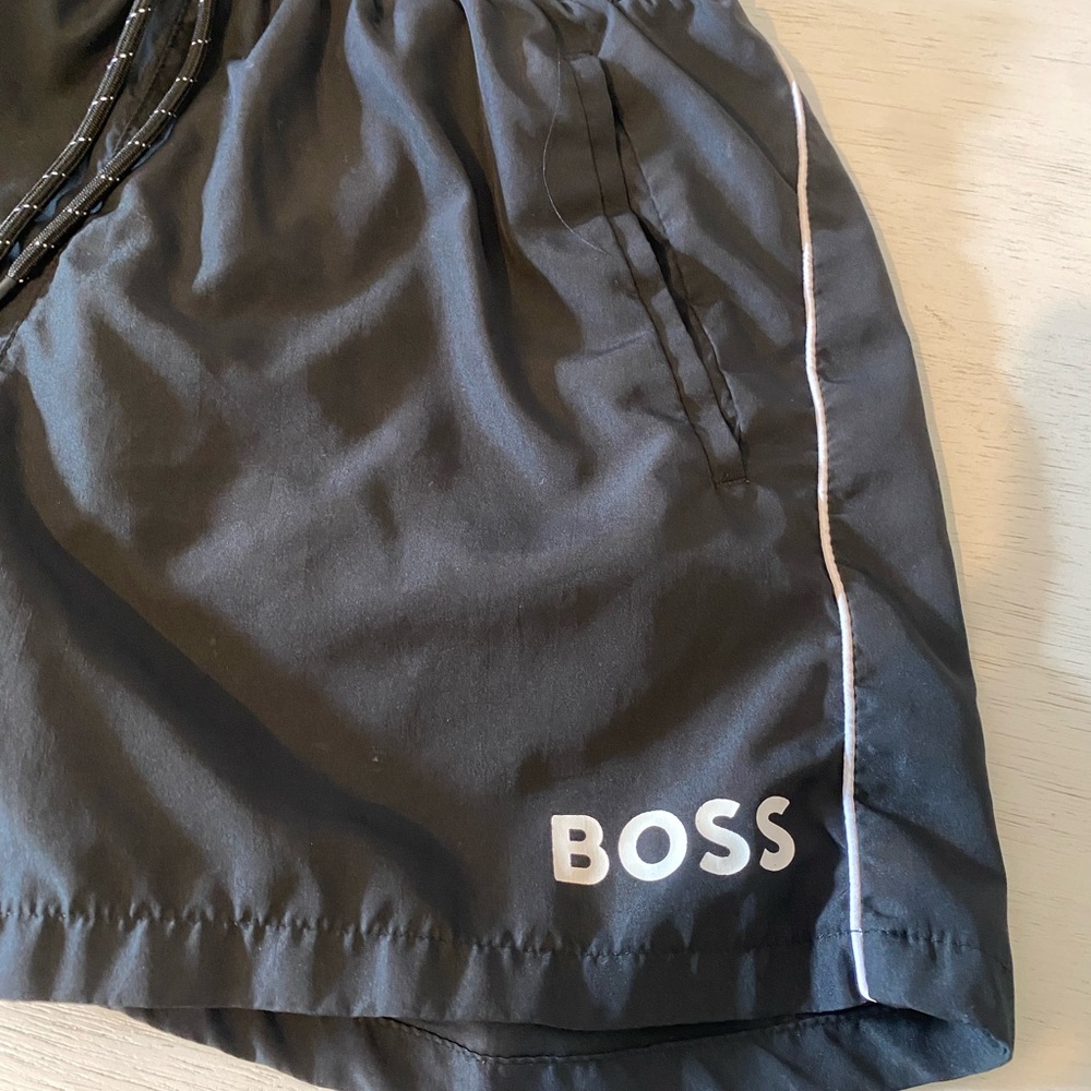 Boss Charcoal Swim Shorts with White Trim
